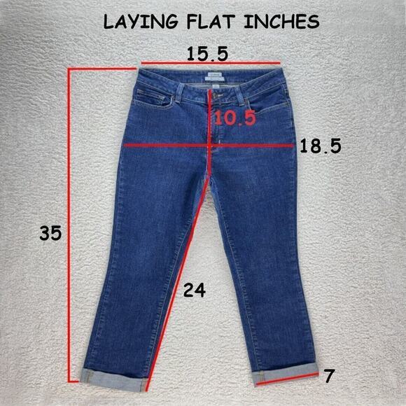 L.L.Bean Favorite Fit Jens Womens 10 Straight Leg Cuffed Hem Ankle Pockets Denim - Picture 10 of 12